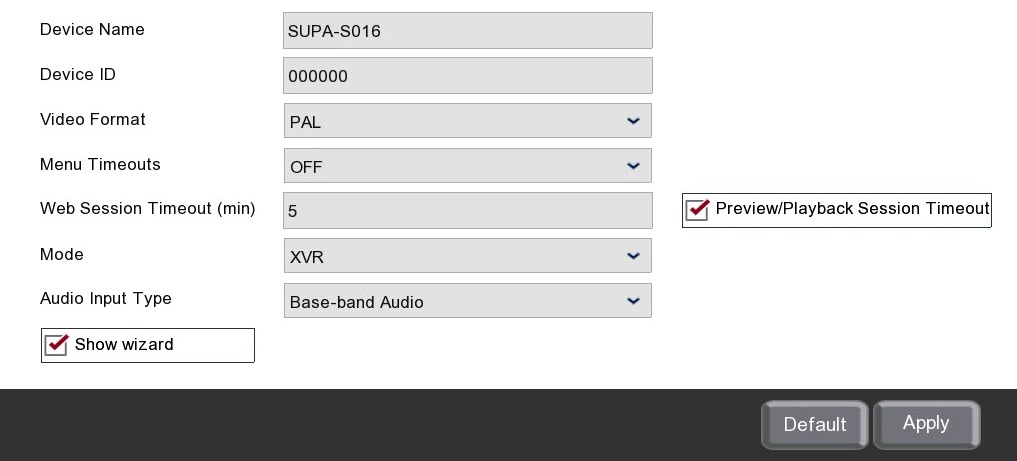 Editing The System Settings In The General Sub-menu On A Zip DVR Or NVR