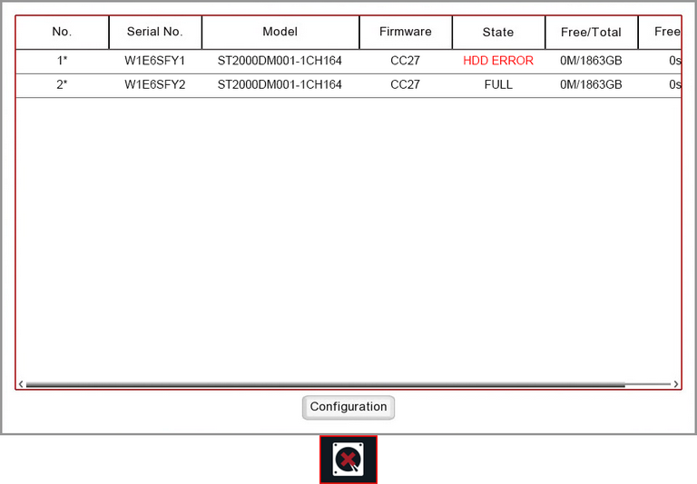 Drive Error Notification Icon On A Zip DVR Or NVR