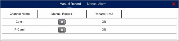 Manual Reocrd Mode From The Live View Menu On A Zip DVR Or NVR