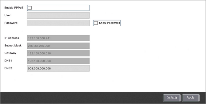 Configuring PPPoE Settings In The Network Menu On A Zip DVR Or NVR