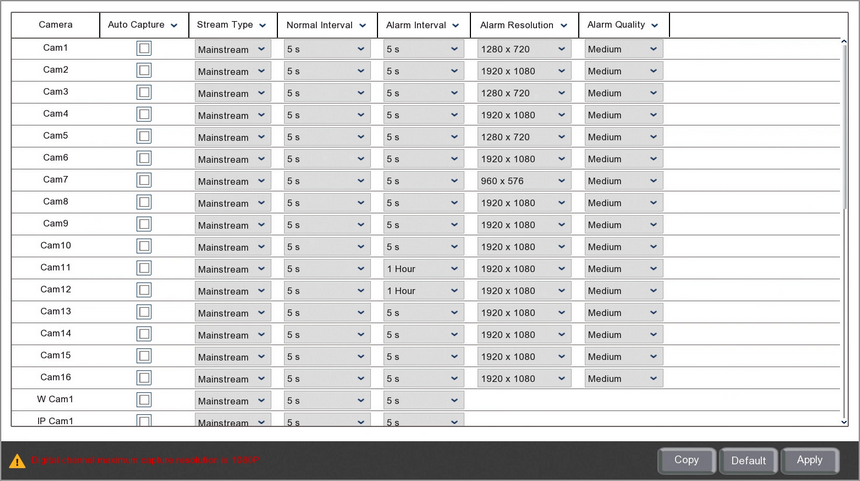 Setting Up Snapshot Capture Settings In The Capture Sub-menu On A Zip DVR Or NVR