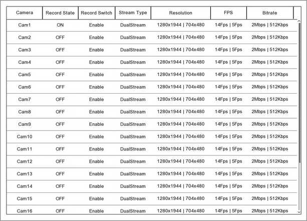 Viewing The Record Information Screen In The System Menu On A Zip DVR Or NVR