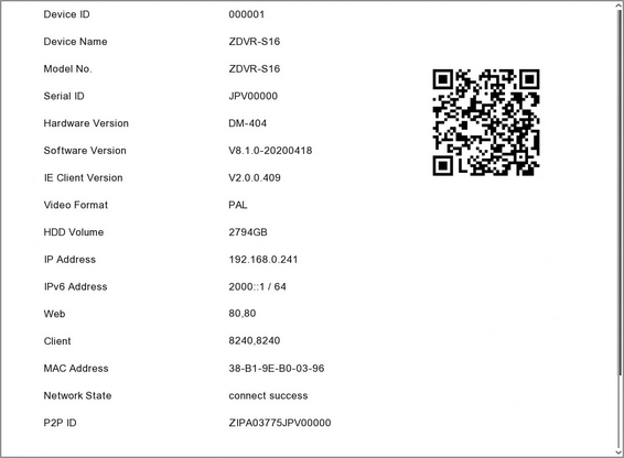 Viewing The Information Screen In The System Menu On A Zip DVR Or NVR