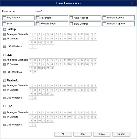 Setting User Permissions In The System Menu On A Zip DVR Or NVR