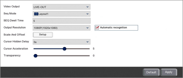 Setting The Live Output Configuration In The System Menu On A Zip DVR Or NVR