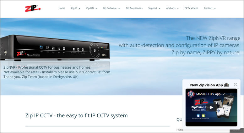 Home Page On The Zip DVR & NVR Website